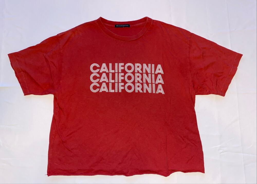 Brandy Melville California Repeat Graphic Tee Rust Red Oversized One Size